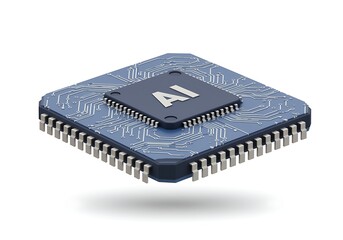 Advanced AI Microchip Illustration for Future Technology and Innovation Developments with Circuit Board Design and Complex Computing Power