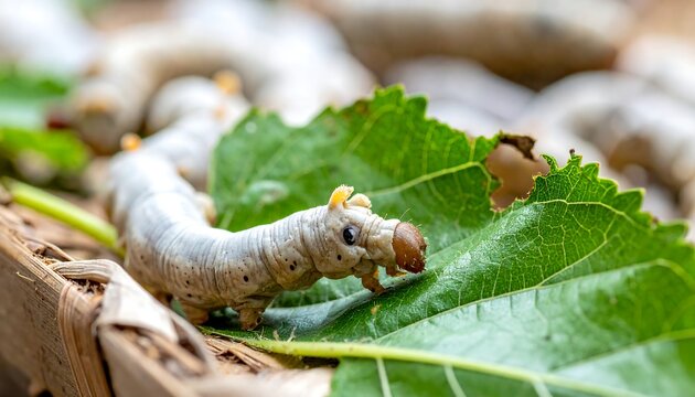 Silkworm on a leaf