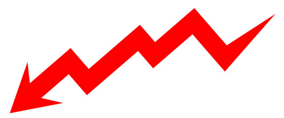 Red line graph showing downward trend isolated on transparent background