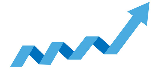 Blue arrow graph showing upward trend isolated on transparent background