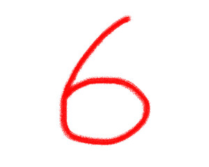 Red handdrawn number six isolated on transparent background