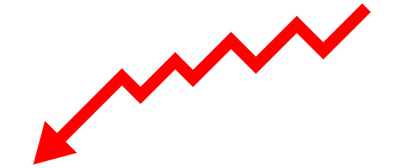 Red downward trending graph isolated on transparent background