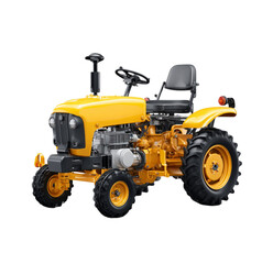 Obraz premium Compact Yellow Farm Tractor for Agricultural Work and Landscaping Tasks isolated on transparent background.