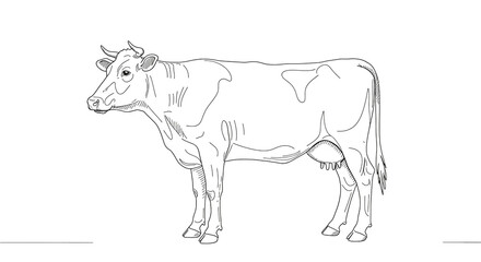 Obraz premium Stylized Cow Line Art isolated on transparent background