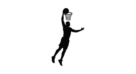 basketball player dunking ball action shot in silhouette