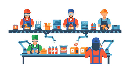 Efficiency in Production: An illustration of a modern production line reveals the automated process and teamwork in a state-of-the-art facility. A vivid depiction of progress and technical precision