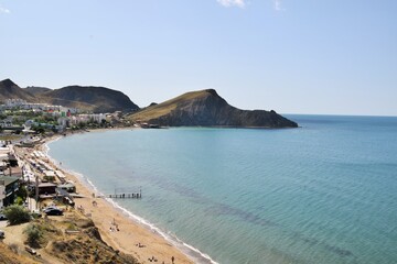 Seascape. Bay and part of the coast of the village of Ordzhonikidze. Crimea