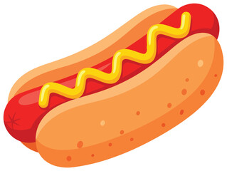 Hot dog vector illustration of a sandwich with sausage and mustard in flat minimal style perfect for food fast meal snack lunch picnic street food and culinary design projects for restaurants