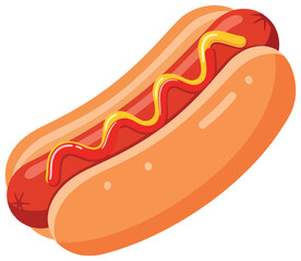 Hot dog vector illustration of a sandwich with sausage ketchup and mustard in flat minimal style perfect for food fast meal snack lunch dinner picnic street food and culinary design projects for menus
