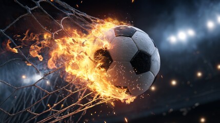 Fototapeta premium Epic Soccer Goal Impact with Fiery Ball and Intense Motion Effects