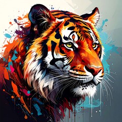 A vibrant tiger portrait, showcasing bold colors and dynamic brushstrokes, captures the animal's intensity and power.