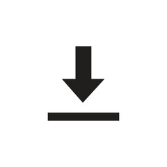Fototapeta premium Simple black download arrow icon pointing downwards above a horizontal line on a