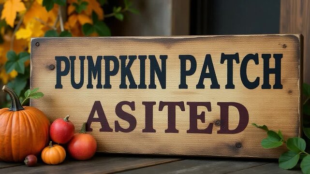 A wooden sign directing visitors to a pumpkin patch