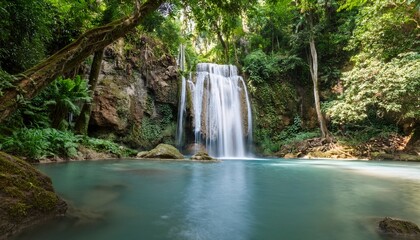 Obraz premium serene waterfall in lush jungle paradise