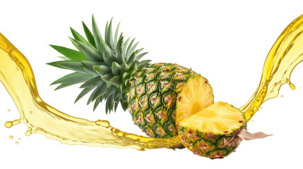 Exotic Pineapple Fruit Splash with Juicy Slice and Refreshing Tropical Juice Flowing Around