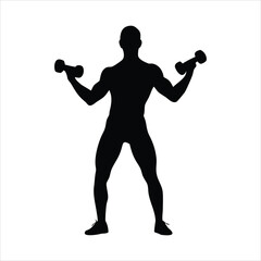 Silhouette of a man lifting dumbbells for fitness and exercise