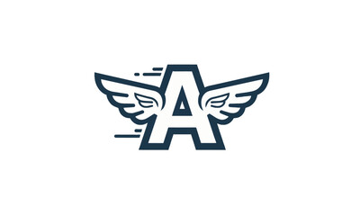 Bold Capital Letter A Logo with Wings and Speed Lines.