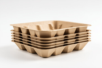 Fototapeta premium Empty rectangular kraft paper food tray viewed from above. A disposable eco-friendly container used for meals, snacks, and takeaway service, isolated on a white background. 