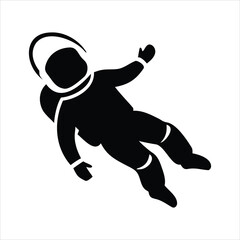 Stylized black silhouette of an astronaut floating in space
