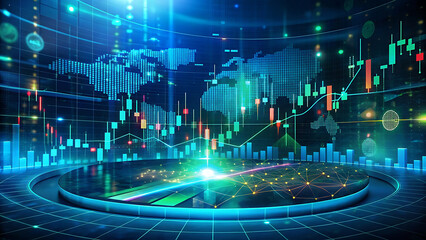 Financial trading interface with ai powered charts futuristic glowing stock exchange market innovation  