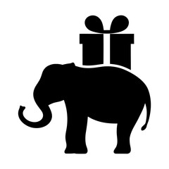 Silhouette elephant carrying gift box with ribbon vector