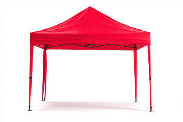 Empty market stall and tent with canopy top and counter stand. A vibrant fair booth structure symbolizing street food, carnival, and festive sales, isolated on white background.
