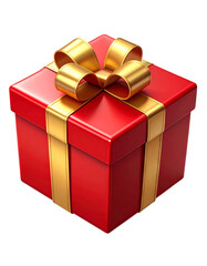 Fototapeta premium Red gift box with golden ribbon bow