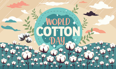 World cotton day vector art background illustration design.