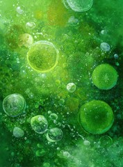 Abstract Green Bubbles and Circles Floating in Ethereal Light
