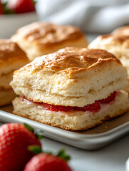 Strawberry Biscuits: Flaky homemade biscuits filled with fresh strawberries and cream. A delicious and simple treat, perfect for breakfast or dessert.