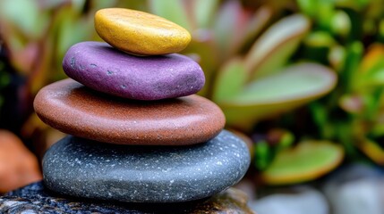 Colorful Pebbles Stacked on Each Other on a Natural Background