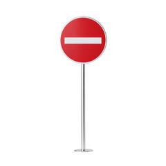 pole with a sign A no-entry sign with a red circle and white horizontal bar, crisp and clear for attention-grabbing visuals. Highlighted on a white background isolated