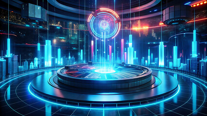 Futuristic stock exchange glowing with holographic trading futuristic finance market neon technology design  