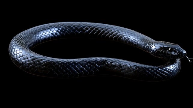 Isolated black snake coiled on black background