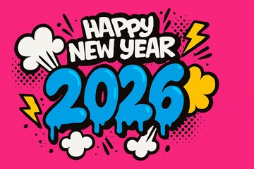 Obraz premium Bright and bold happy new year 2026 graphic design for festive holiday celebration