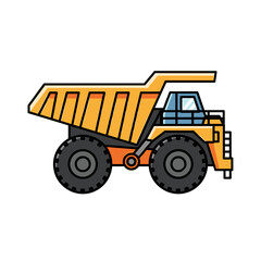 Fototapeta premium A large yellow dump truck, heavy-duty, industrial vehicle, side profile view.