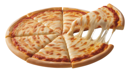 Mouthwatering Cheese Pizza Slice Being Pulled Away Isolated on Transparent Background