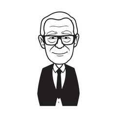 Old person in formal suit black and white vector illustration portrait elegant classic digital artwork