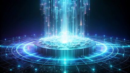 Glowing holographic waterfall of digital financial streams futuristic trading stock hologram market design  