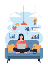 Remote work concept illustration showing freelancer productivity and home office setup