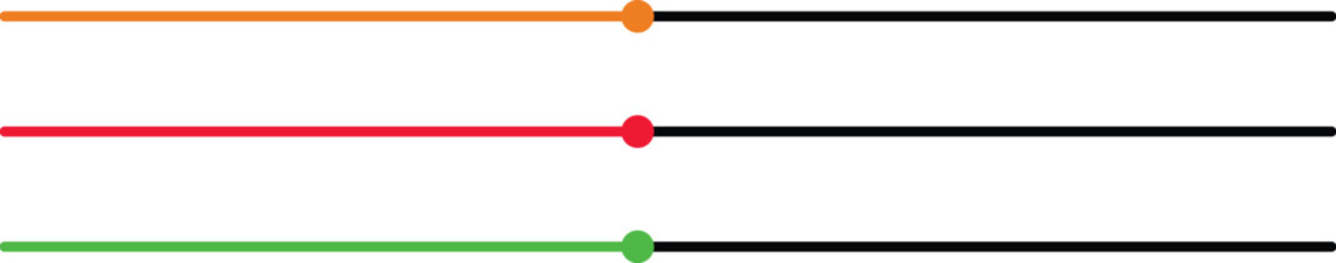 Three colored lines with dots, representing progress or data visualization