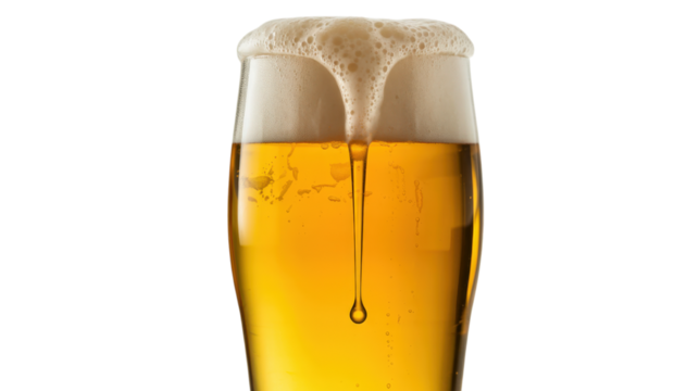 Refreshing Beer Glass with Foam Overflowing Golden Lager Beverage Alcohol Drink