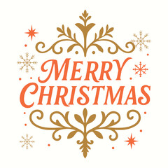 Vintage Merry Christmas typography with snowflake ornaments