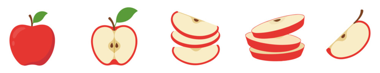 red apple cartoon set vector illustration