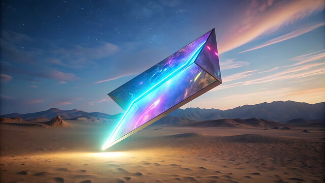 Surreal glowing floating holographic stock arrow futuristic trading finance hologram neon design