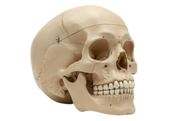 Threequarter View of a Human Skull Model isolated on transparent background