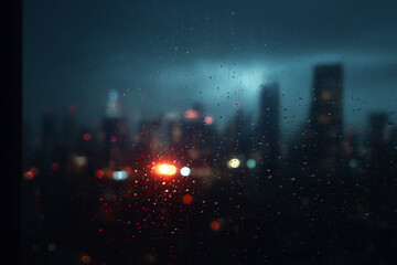 Rainy City Skyline Seen Through Window  