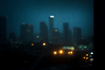 Urban Cityscape Reflected in Raindrops 