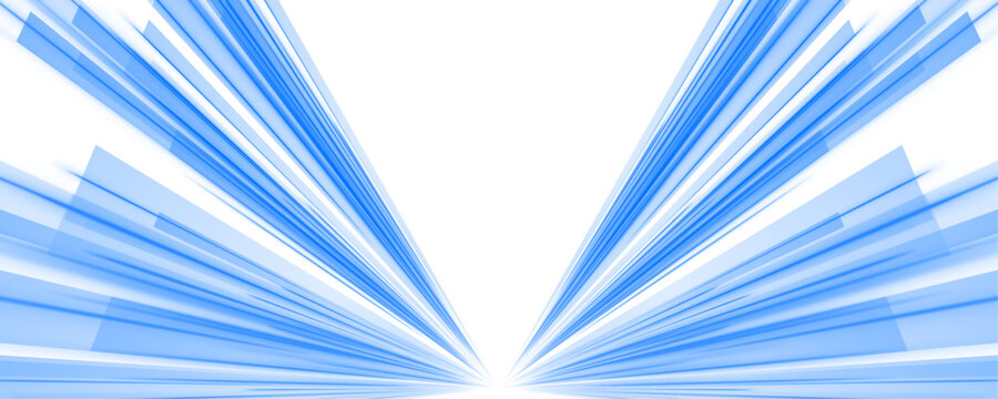 Blue neon trails zoom across a transparent night scene, forming dynamic curves. The image captures motion and digital speed. Ideal for futuristic or high-tech backgrounds.