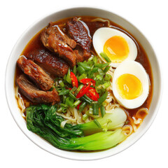  Chinese ribs soup noodles, soft eggs, springy noodles with fresh vegetables [Transparent Background PNG].